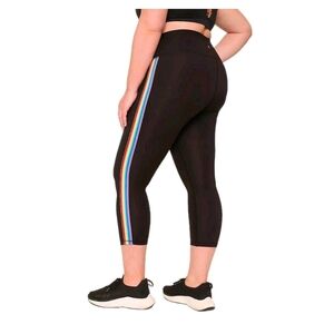 ZELOS size Large Black Cropped Leggings Rainbow Side Stripe Activewear‎ Gym